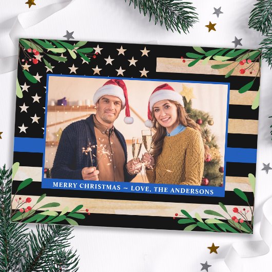 Budget Police Christmas Custom Blue Flag Foto Postkarte
