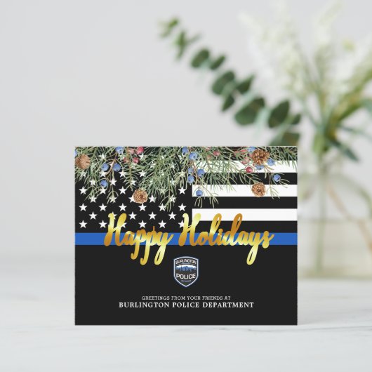 Budget Police Christmas Thin Blue Line Karten (Stehend Vorderseite)