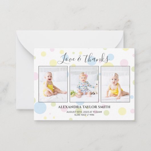 Budget polka dots Foto Baby Danke Karte (Vorderseite)
