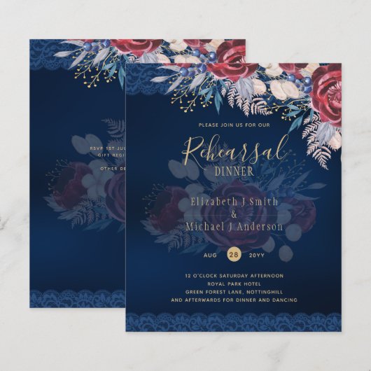 Budget Probe Dinner Burgundy Blue Floral Lace (Vorne/Hinten)