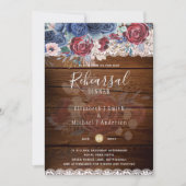 Budget Probe Dinner Burgundy Blue Floral Lace Einladung (Vorderseite)