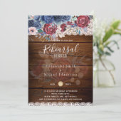 Budget Probe Dinner Burgundy Blue Floral Lace Einladung (Stehend Vorderseite)