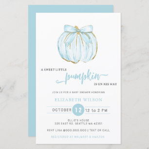 Budget Pumpkin Blue Bow Boy Baby Dusche Einladung
