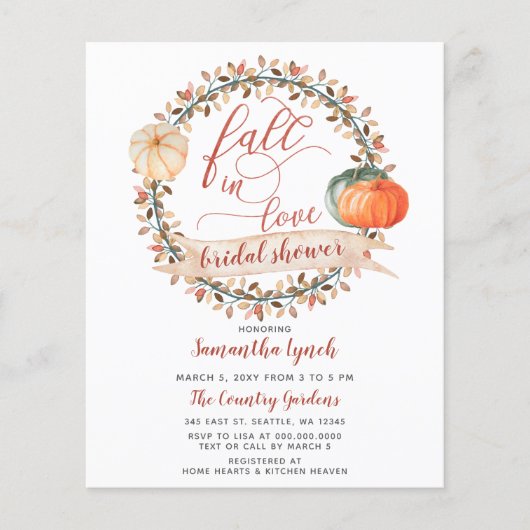 Budget Pumpkin Bridal Dusche Einladung (Vorderseite)