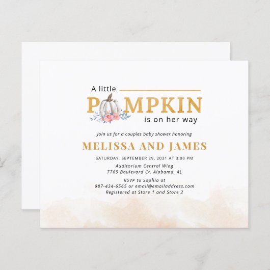 Budget Pumpkin Couples Kinderdusche Einladung (Vorne/Hinten)