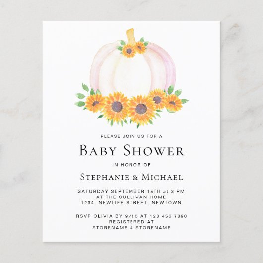 Budget Pumpkin Couples Kinderdusche Einladung (Vorderseite)