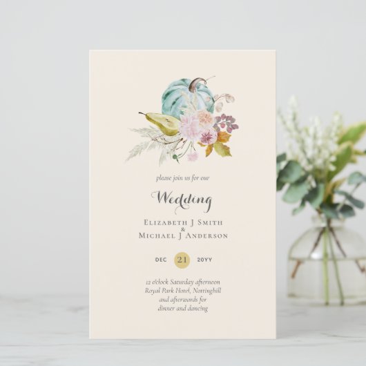 BUDGET Pumpkin Fall Blumenhochzeit Einladung A9 (Stehend Vorderseite)