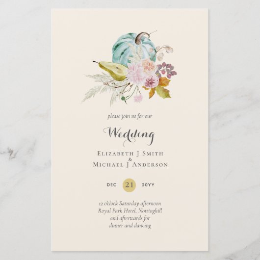 BUDGET Pumpkin Fall Blumenhochzeit Einladung A9 (Vorderseite)