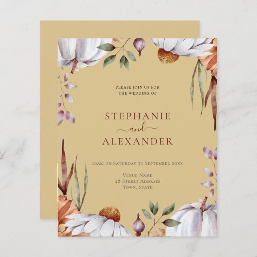 Budget Pumpkin Floral Wedding QR Code Einladung (Vorne/Hinten)