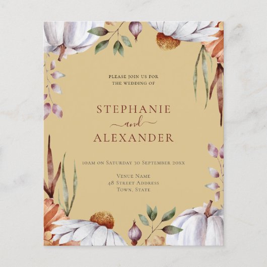 Budget Pumpkin Floral Wedding QR Code Einladung (Vorderseite)