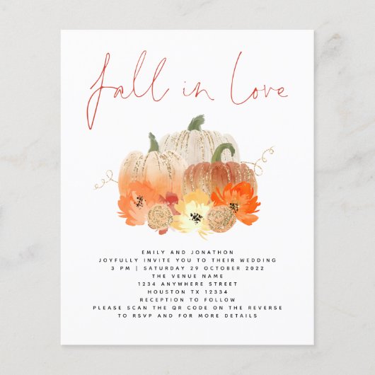 Budget Pumpkin Glitzer QR Code Fall in Liebe Einla (Vorderseite)