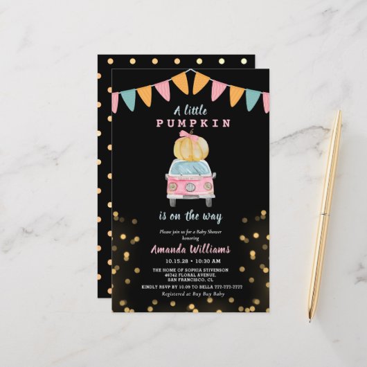 Budget Pumpkin Gold Polka Dot Car Baby Dusche (Vorderseite/Rückseite Beispiel)