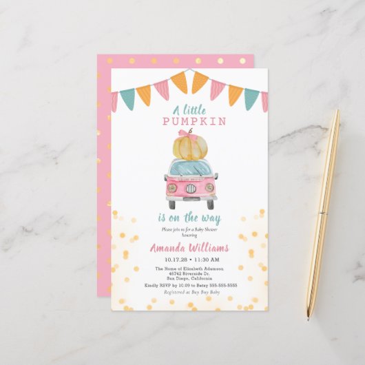Budget Pumpkin Pink Gold Polka Dot Car Baby Dusche (Vorderseite/Rückseite Beispiel)