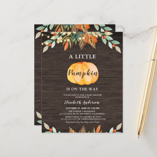 Budget Pumpkin Rustic String Lights Baby Dusche (Vorderseite/Rückseite Beispiel)