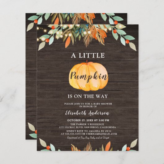 Budget Pumpkin Rustic String Lights Baby Dusche (Vorne/Hinten)