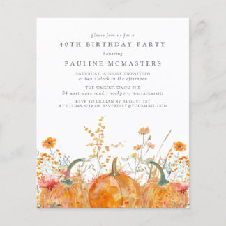 Budget Pumpkin Wildblume 40. Geburtstag Einladung