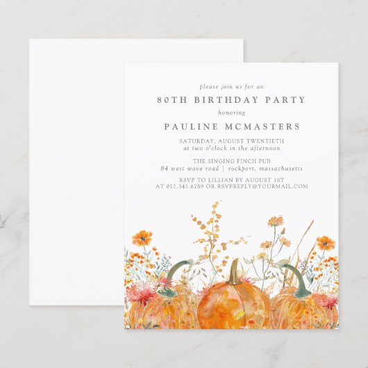 Budget Pumpkin Wildblume Fall 80. Geburtstag (Vorne/Hinten)