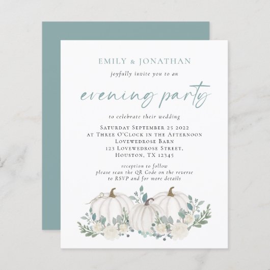 Budget Pumpkins Aquamarin QR Abend Party einladen (Vorne/Hinten)