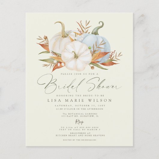 Budget Pumpkins Fall Bridal Dusche Einladung (Vorderseite)