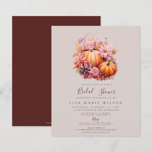 Budget Pumpkins Fall Bridal Dusche Einladungen (Vorne/Hinten)