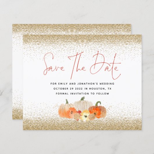 Budget Pumpkins Gold Glitzer QR Save the Date (Vorne/Hinten)