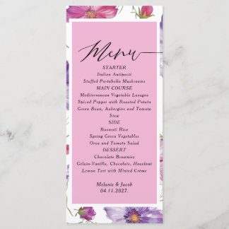Budget Purple and Pink Floral Wedding  Menu Menükarte