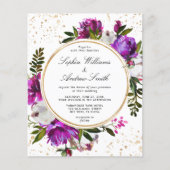 Budget Purple Blumen Wreath Wedding Einladung (Vorderseite)