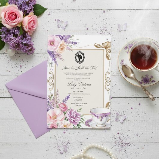 Budget Purple Florals Bridgerton Birthday Party Einladung