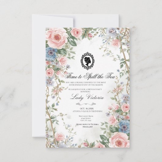 Budget Purple Florals Bridgerton Birthday Party Einladung (Vorderseite)