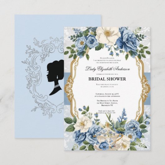 Budget purple Florals Bridgerton Bridal Shower Einladung (Vorne/Hinten)
