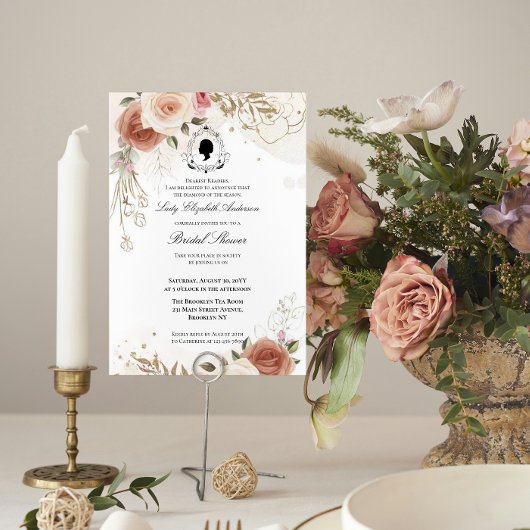 Budget Purple Florals Bridgerton Bridal Shower Einladung