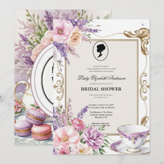 Budget Purple Florals Bridgerton Bridal Shower Einladung