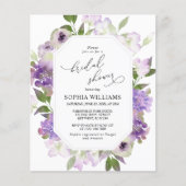 Budget Purple Flowers Brautdusche Einladung (Vorderseite)