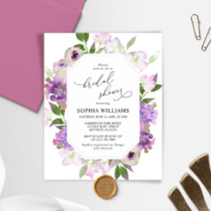 Budget Purple Flowers Brautdusche Einladung