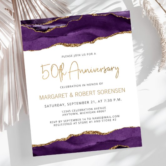 Budget Purple Gold Agate 50th Anniversary Invite