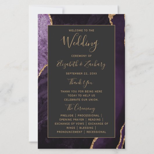 Budget Purple Gold Agate Dark Wedding Program (Vorderseite)