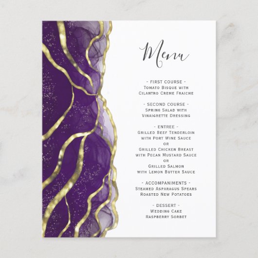 Budget Purple Gold Ink Wedding Menu (Vorderseite)