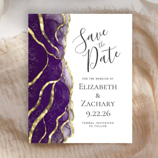 Budget Purple Gold Ink Wedding Save the Date