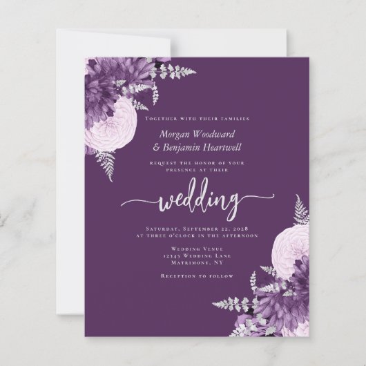 Budget Purple Lilac Silver Floral QR Code Wedding (Vorderseite)