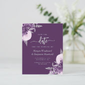 Budget Purple Lilac Silver Floral Save the Date (Stehend Vorderseite)