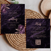 Budget Purple Rose Gold Floral QR Code Wedding