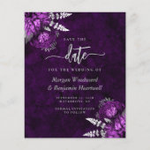 Budget Purple Silver Floral Wedding Save the Date (Vorderseite)