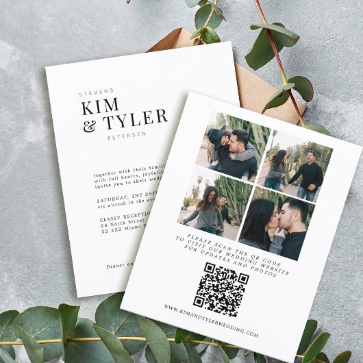Budget QR CODE 4 Fotos Moderne Hochzeit Einladung