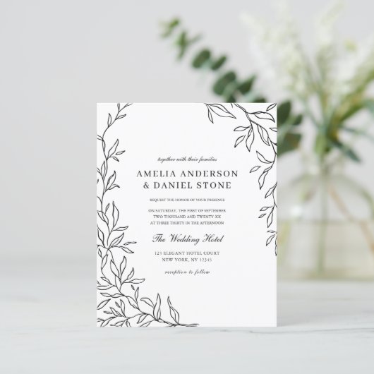 Budget QR Code Black & White Wedding Einladung (Stehend Vorderseite)