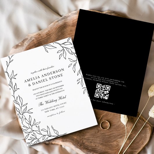 Budget QR Code Black & White Wedding Einladung