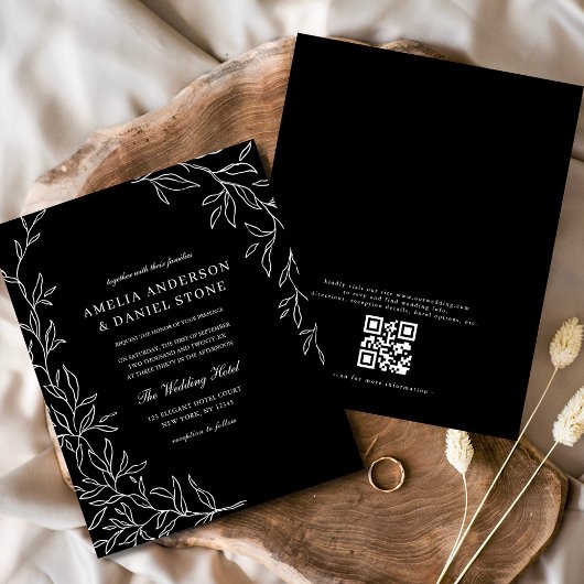 Budget QR Code Black & White Wedding Einladung