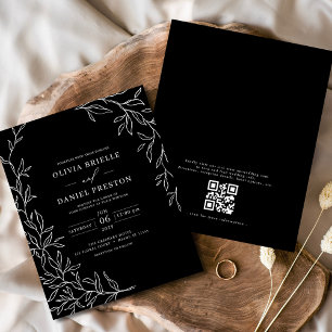 Budget QR Code Black & White Wedding Einladung Flyer