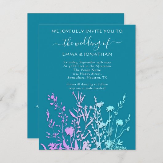 Budget QR CODE Blumenwiese Lila Aquamarin Blau (Vorne/Hinten)