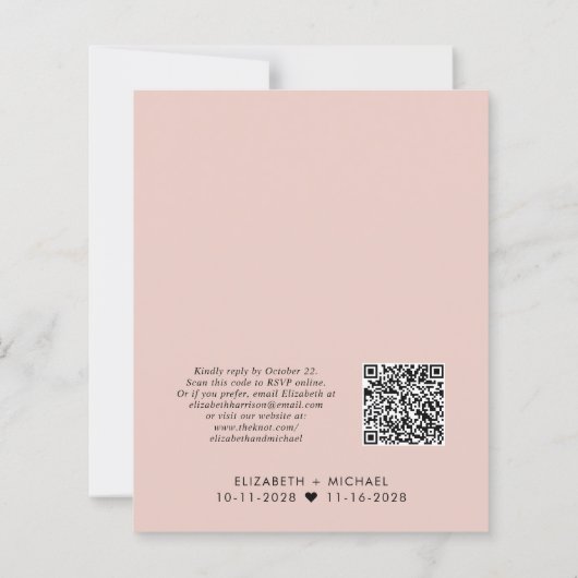 Budget QR Code Blush Hochzeitsempfehlung Einladung (Rückseite)