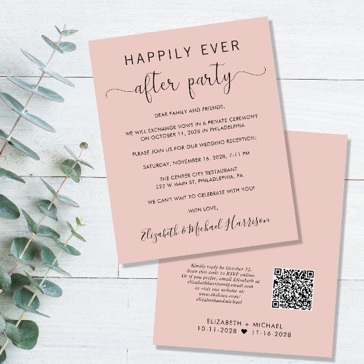 Budget QR Code Blush Hochzeitsempfehlung Einladung